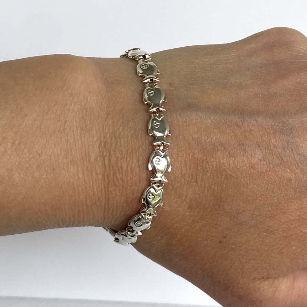 Sterling Silver Milor 925 Italy Hollow Puffy Fish Link Sea Life Bracelet 6-7/8" - Picture 13 of 16